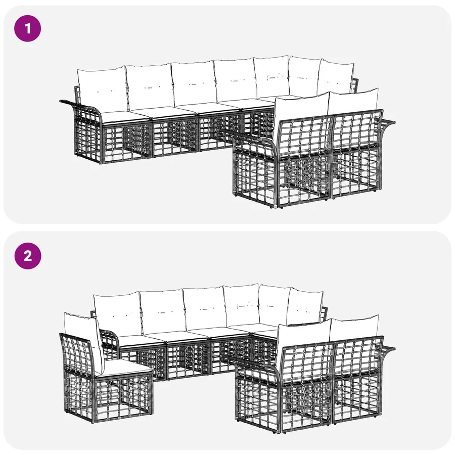 Ensemble de canapés d'extérieur 8 pcs Noir et Gris foncé - 6