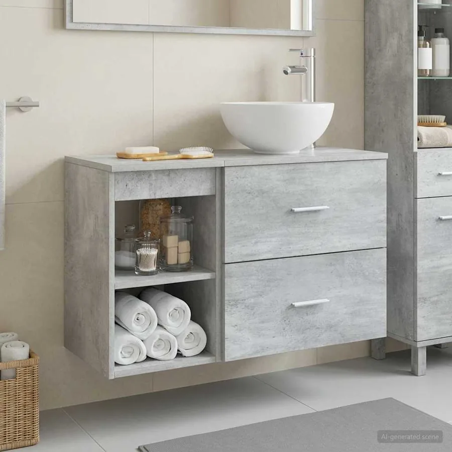 Ensemble de mobilier de salle de bain 2 pcs Gris béton