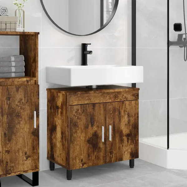 Unité de vanité de salle de bain Chêne fumé 60 x 35 x 60 cm