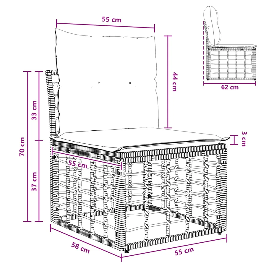 Unité de canapé sans accoudoir modulable pour extérieur Noir - 9
