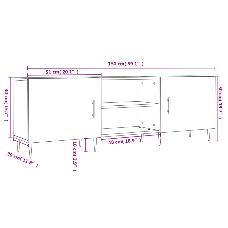 Meuble TV chêne fumé 150x30x50 cm bois d'ingénierie - 12