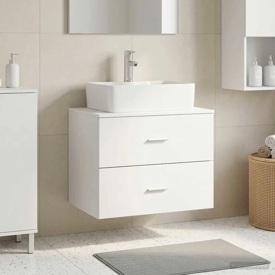 Meuble de Salle de Bain Suspendu Blanc 62,5 x 44,5 x 50 cm