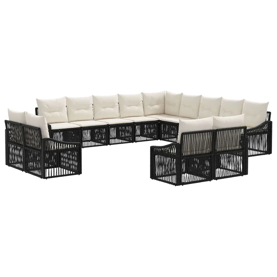 Ensemble de canapé de jardin 13 pcs Noir polyrotin - 2