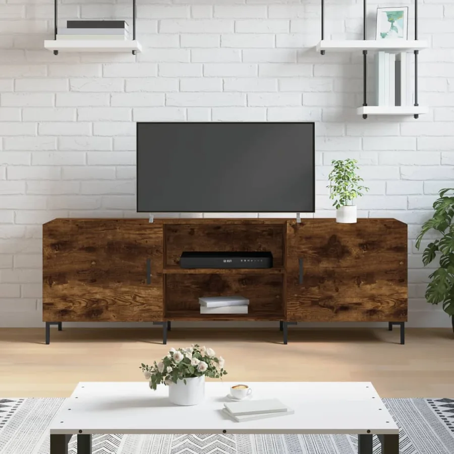 Meuble TV chêne fumé 150x30x50 cm bois d'ingénierie