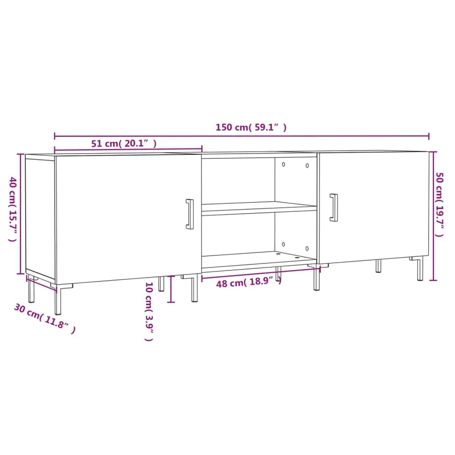 Meuble TV chêne fumé 150x30x50 cm bois d'ingénierie - 12