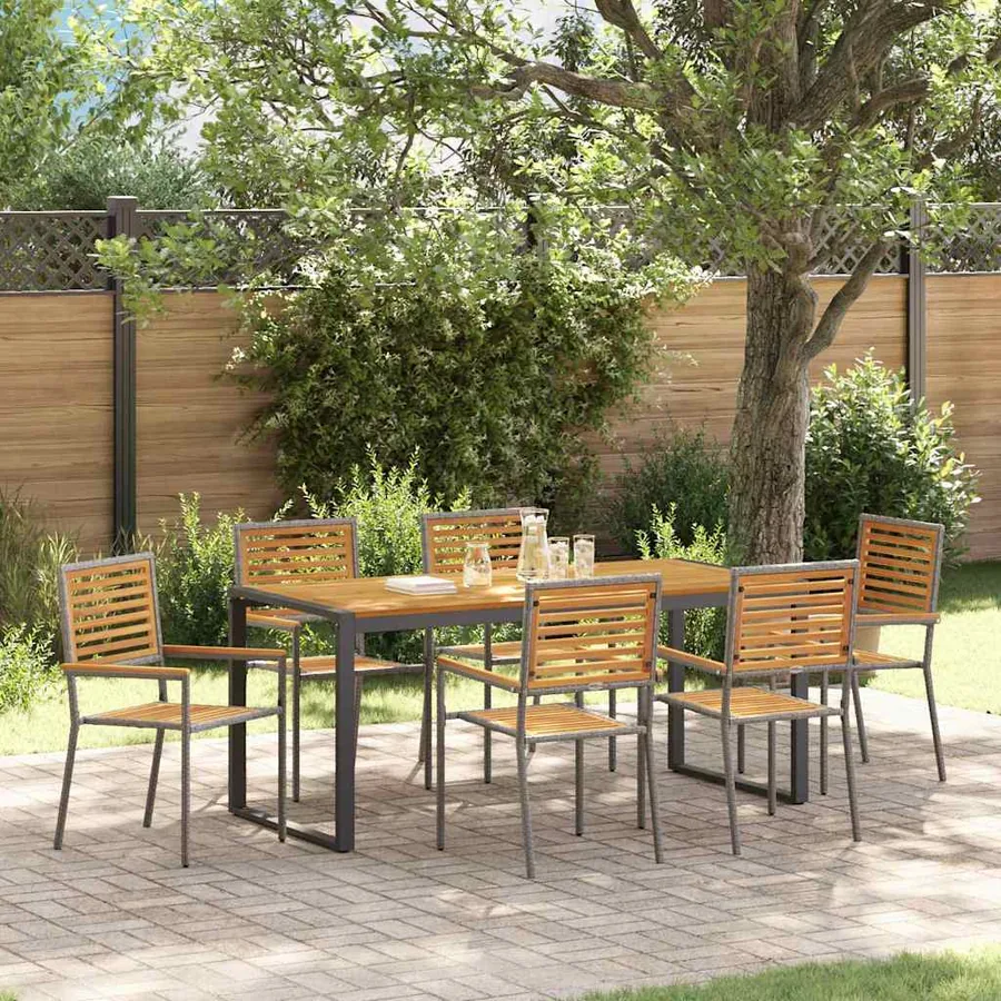 Ensemble de salle à manger pour jardin 7 pcs Gris et marron