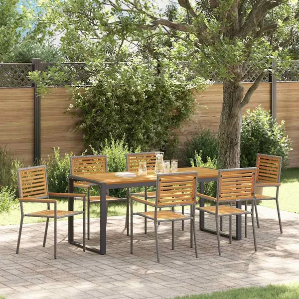 Ensemble de salle à manger pour jardin 7 pcs Gris et marron