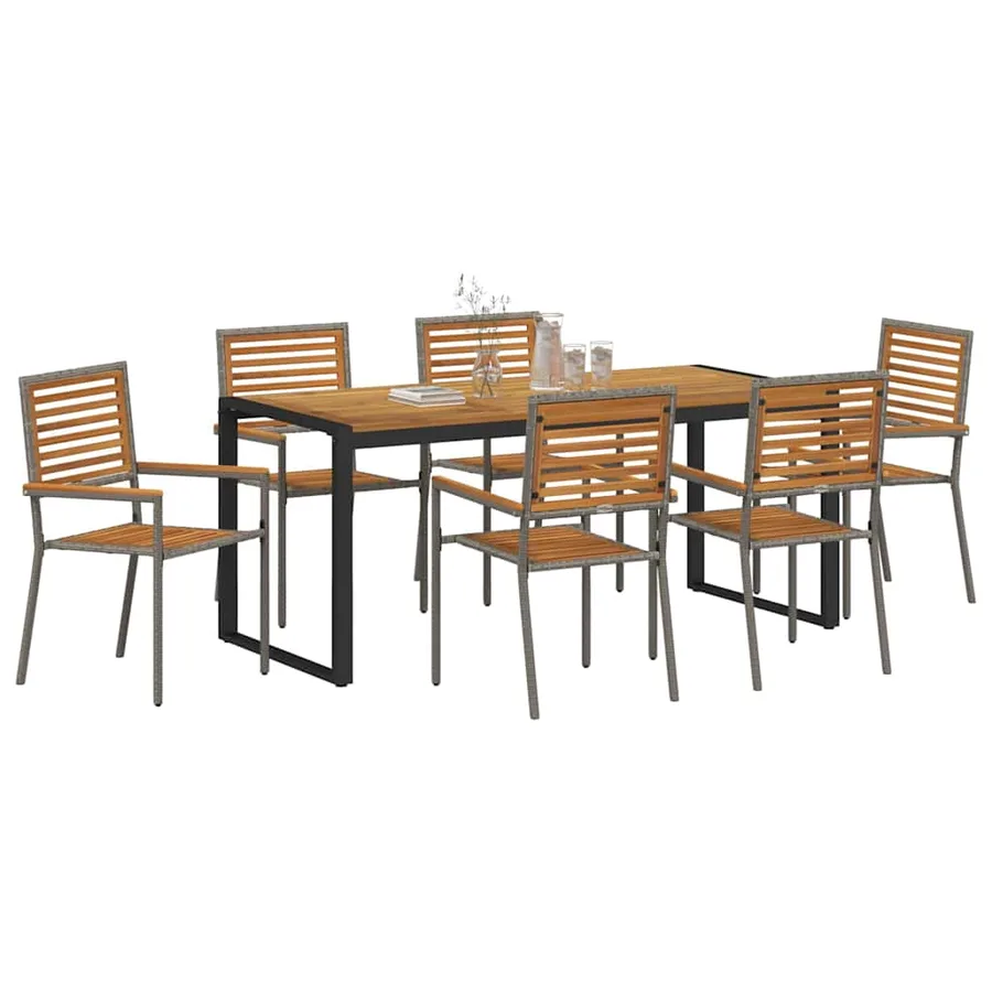 Ensemble de salle à manger pour jardin 7 pcs Gris et marron - 3