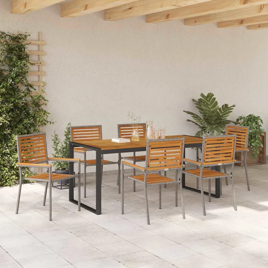 Ensemble de salle à manger pour jardin 7 pcs Gris et marron - 4