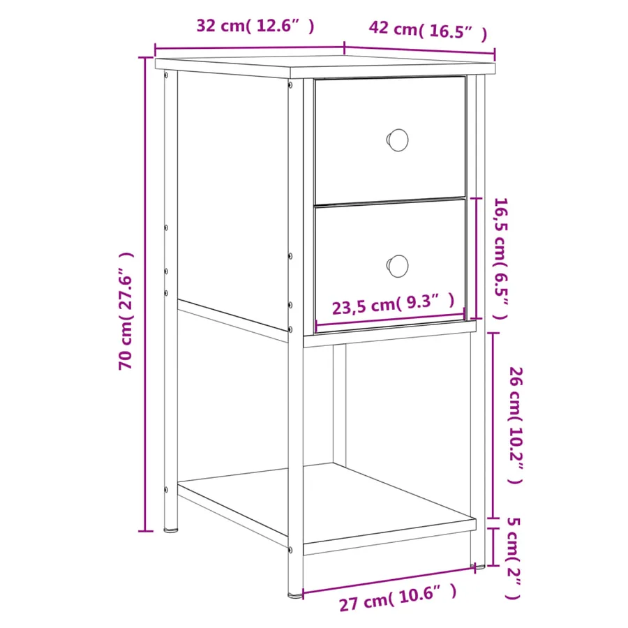 Table de chevet chêne sonoma 32x42x70 cm bois d'ingénierie - 11