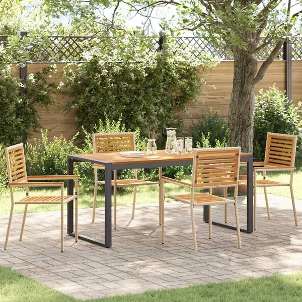 Ensemble de salle à manger pour jardin 5 pcs Beige et Marron