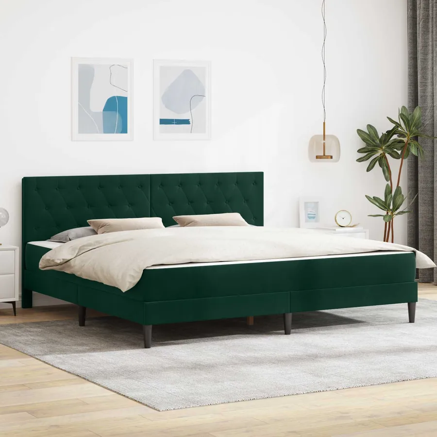 Cadre de lit avec matelas Vert foncé 180 x 200 cm Velours