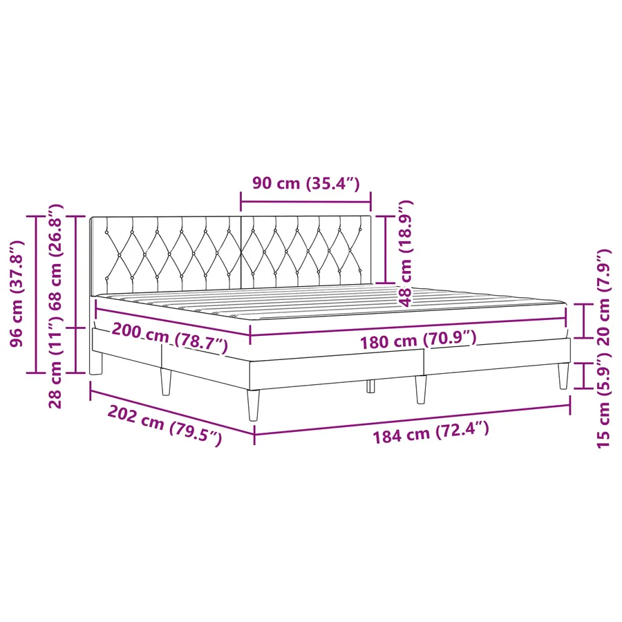 Cadre de lit avec matelas Vert foncé 180 x 200 cm Velours - 11