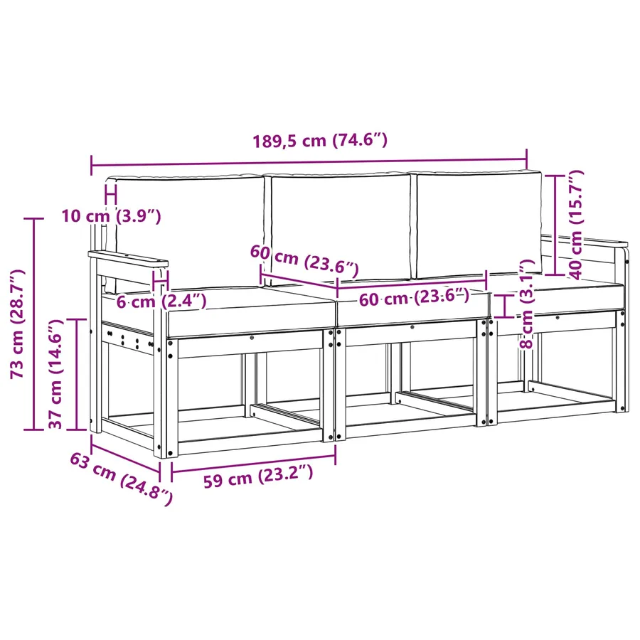 Ensemble de canapés d'extérieur 3 pcs Naturel et Anthracite - 8
