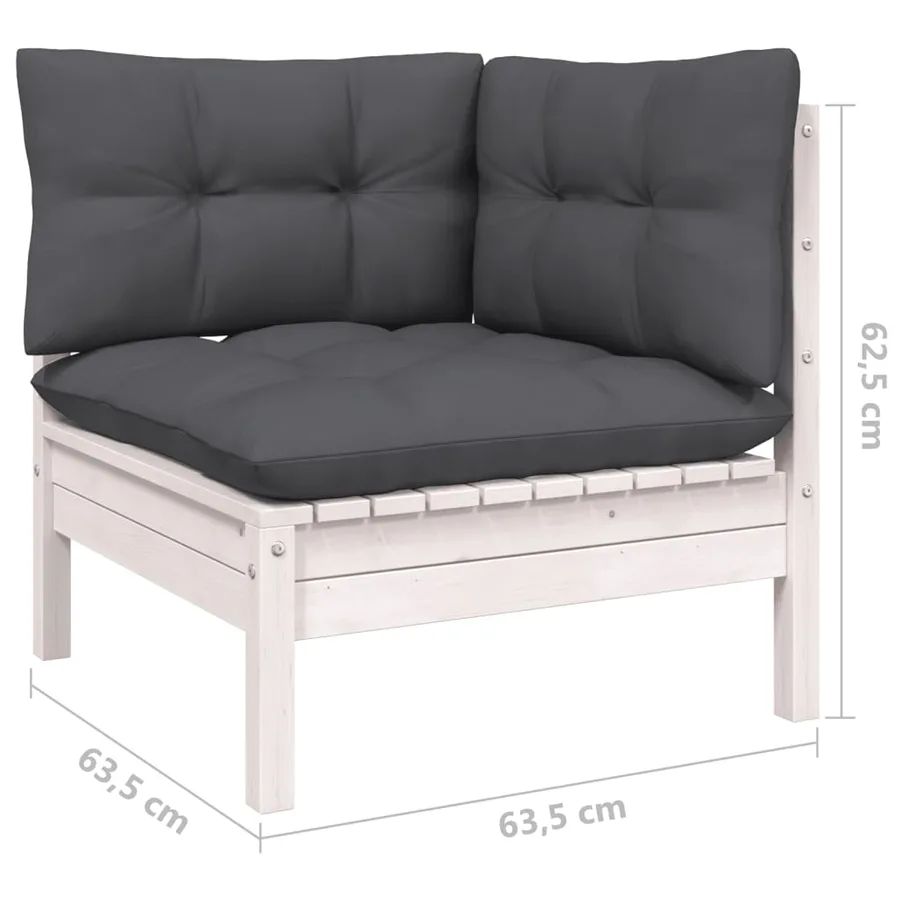 Salon de jardin 11 pcs avec coussins blanc bois de pin solide - 6