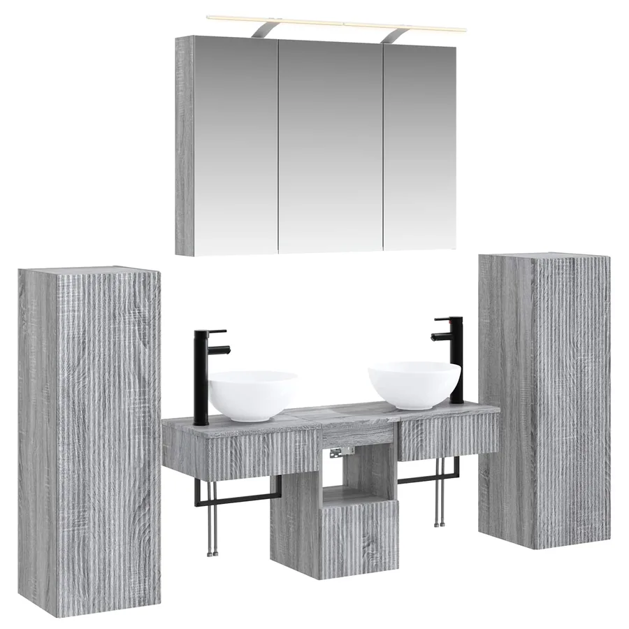 Ensemble de mobilier de salle de bain 6 pcs Sonoma gris - 2