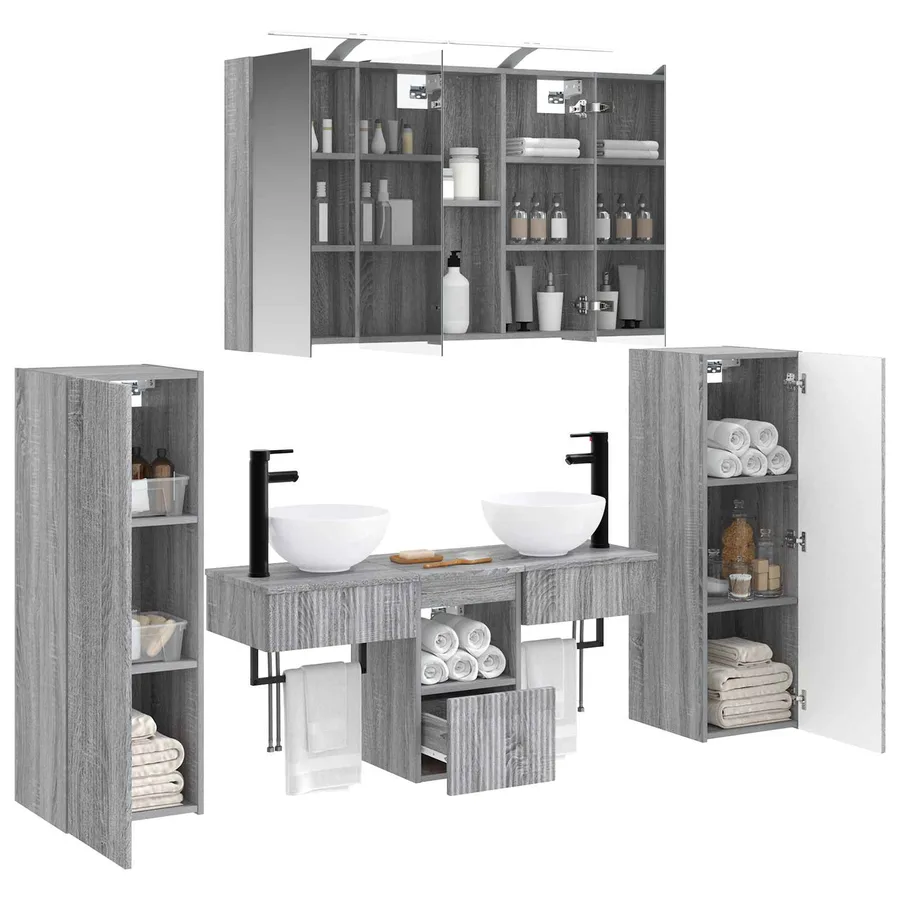 Ensemble de mobilier de salle de bain 6 pcs Sonoma gris - 3