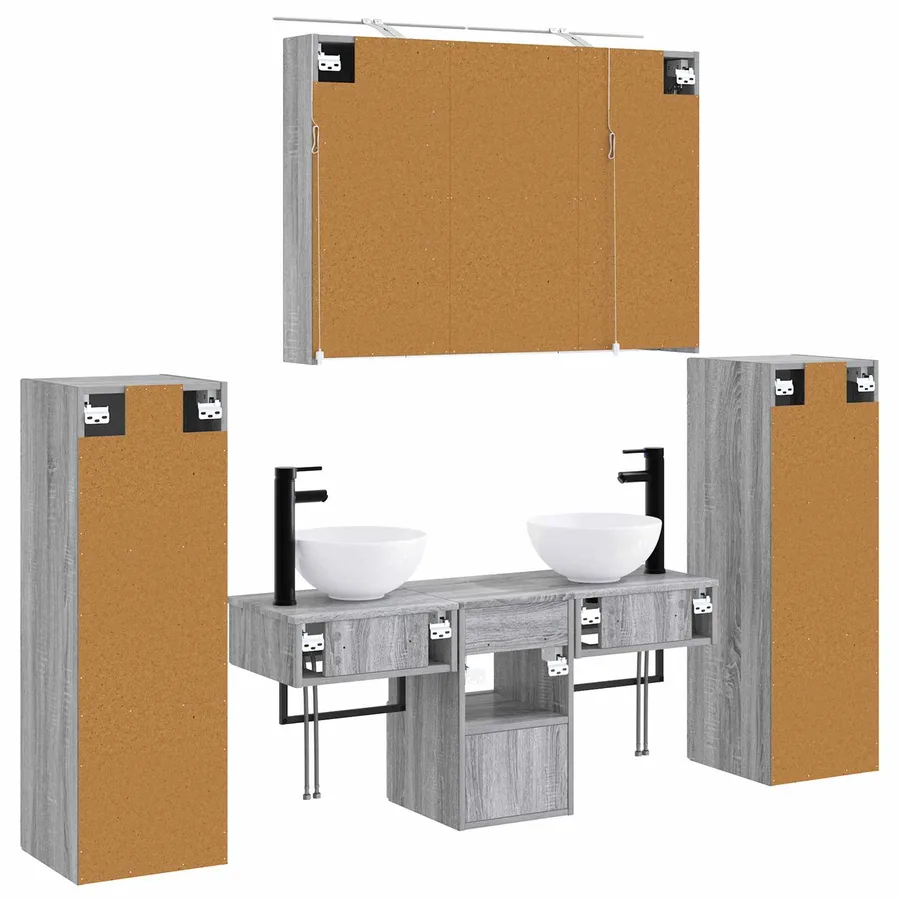 Ensemble de mobilier de salle de bain 6 pcs Sonoma gris - 9