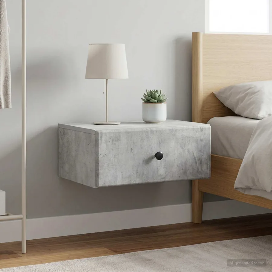 Cabinet de chevet mural 2 pcs Gris béton 49 x 34,5 x 20 cm