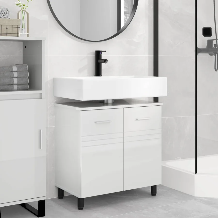 Unité de vanité de salle de bain Blanc brillant 60 x 35 x 60 cm