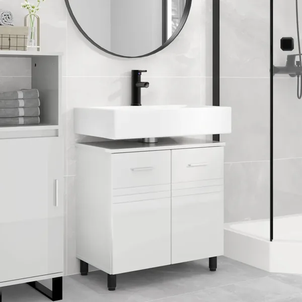 Unité de vanité de salle de bain Blanc brillant 60 x 35 x 60 cm
