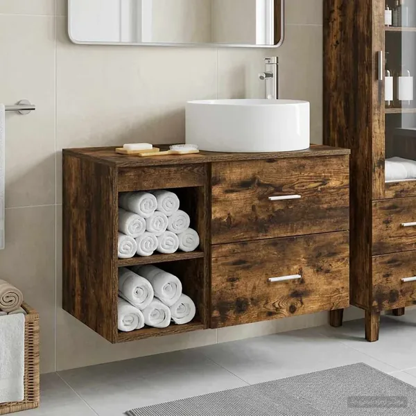 Ensemble de mobilier de salle de bain 2 pcs Chêne fumé