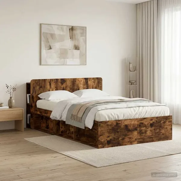 Cabinet de Tête de Lit Chêne fumé Bois d'ingénierie