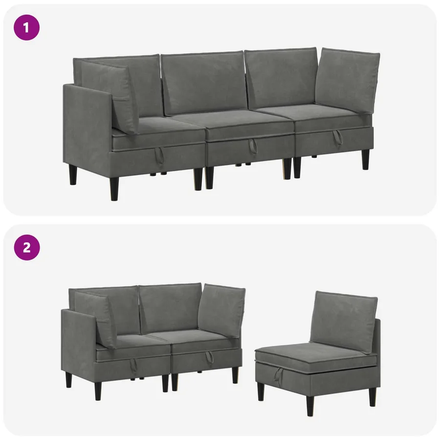 Ensemble de meubles pour le salon 3 pcs Gris foncé Velours - 8