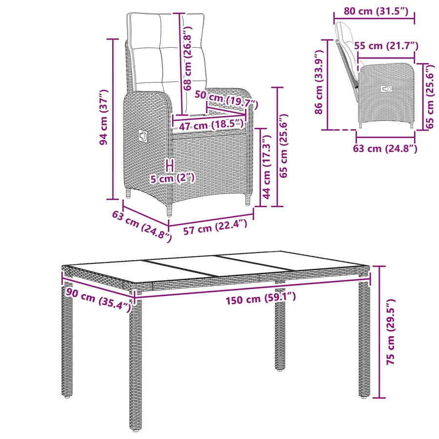 Ensemble de repas extérieur 7 pcs Gris clair et gris foncé - 11