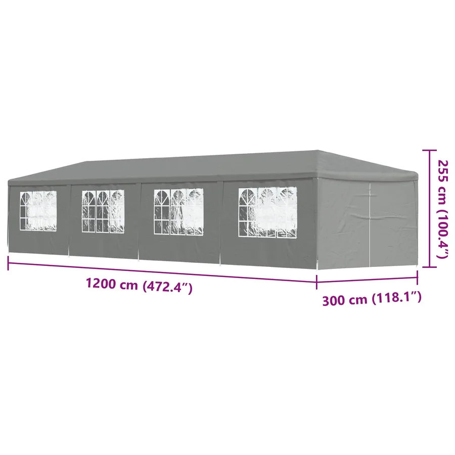 Tente de fête 1200 x 300 x 255 cm Gris clair PE et acier - 9