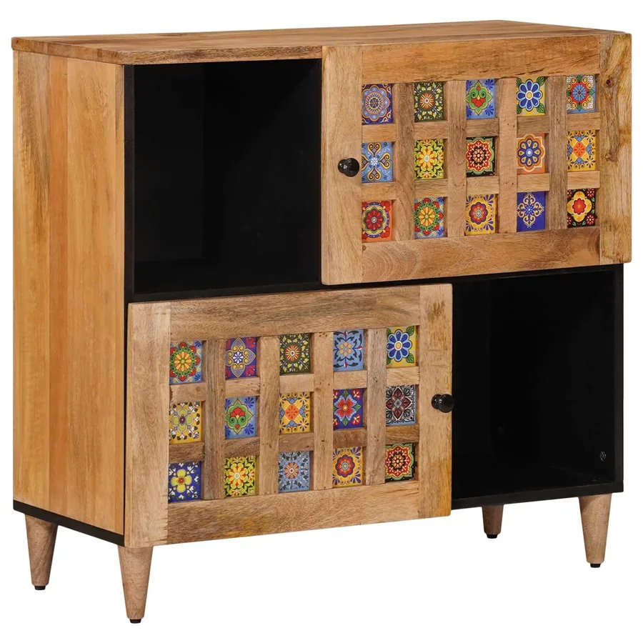 Buffet avec porte Naturel 80 x 33 x 75 cm Bois de mangue massif