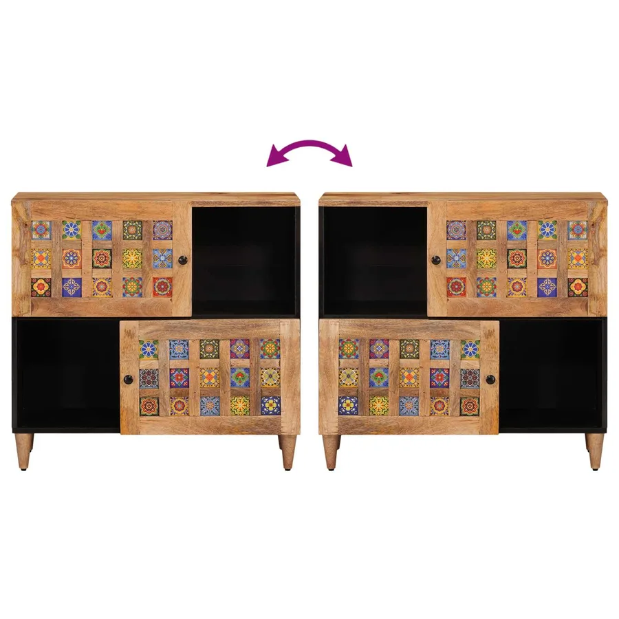 Buffet avec porte Naturel 80 x 33 x 75 cm Bois de mangue massif - 10