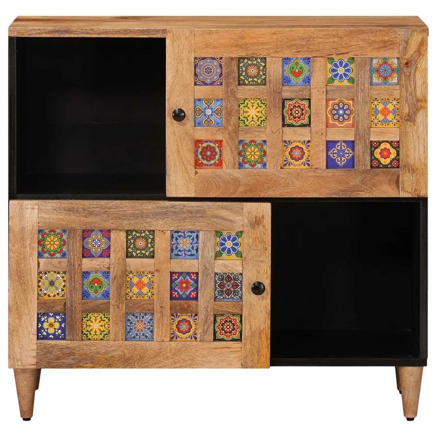 Buffet avec porte Naturel 80 x 33 x 75 cm Bois de mangue massif - 3