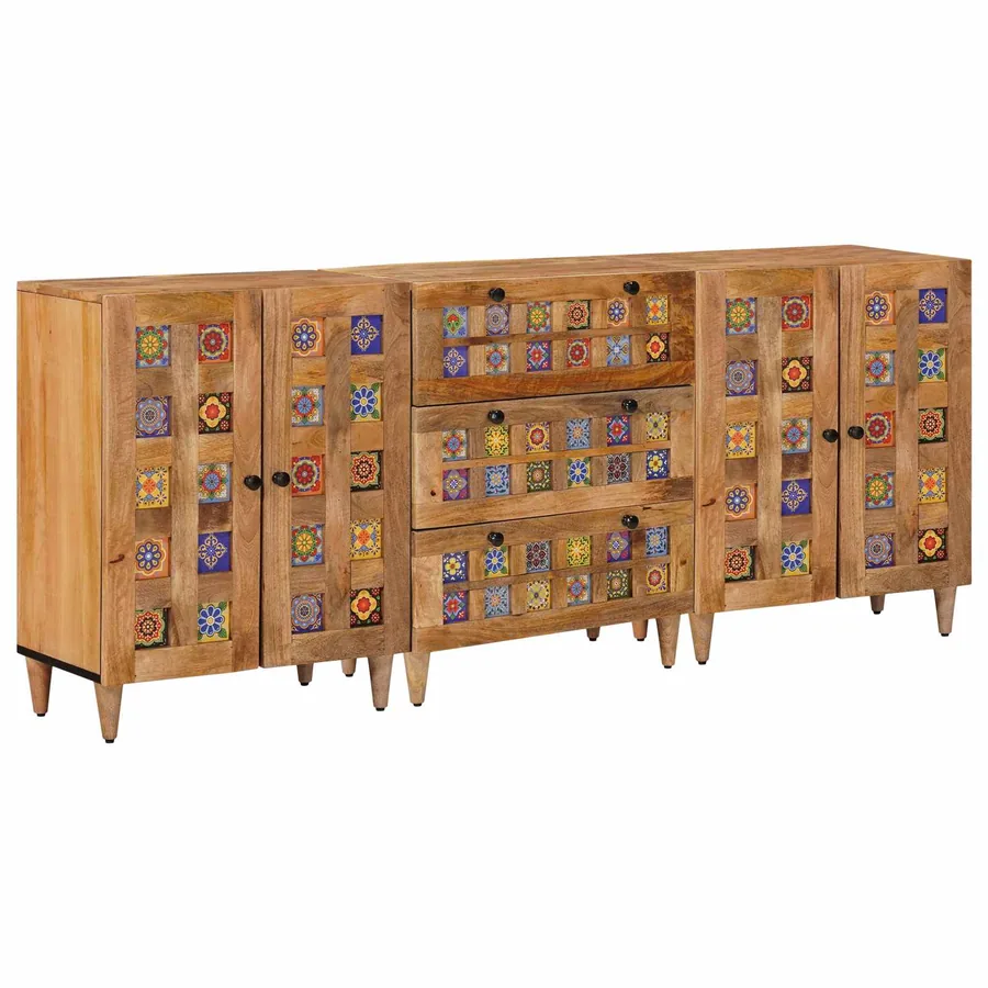 Buffet 3 pcs Naturel 60 x 33,5 x 75 cm Bois de mangue massif