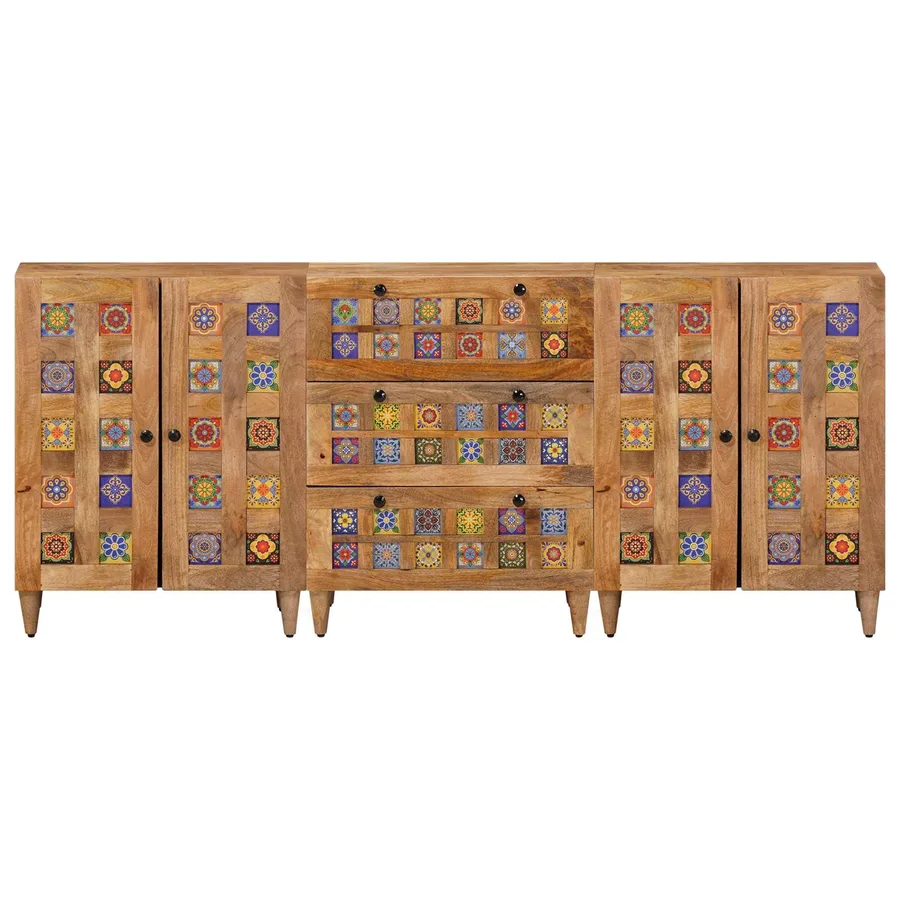 Buffet 3 pcs Naturel 60 x 33,5 x 75 cm Bois de mangue massif - 5