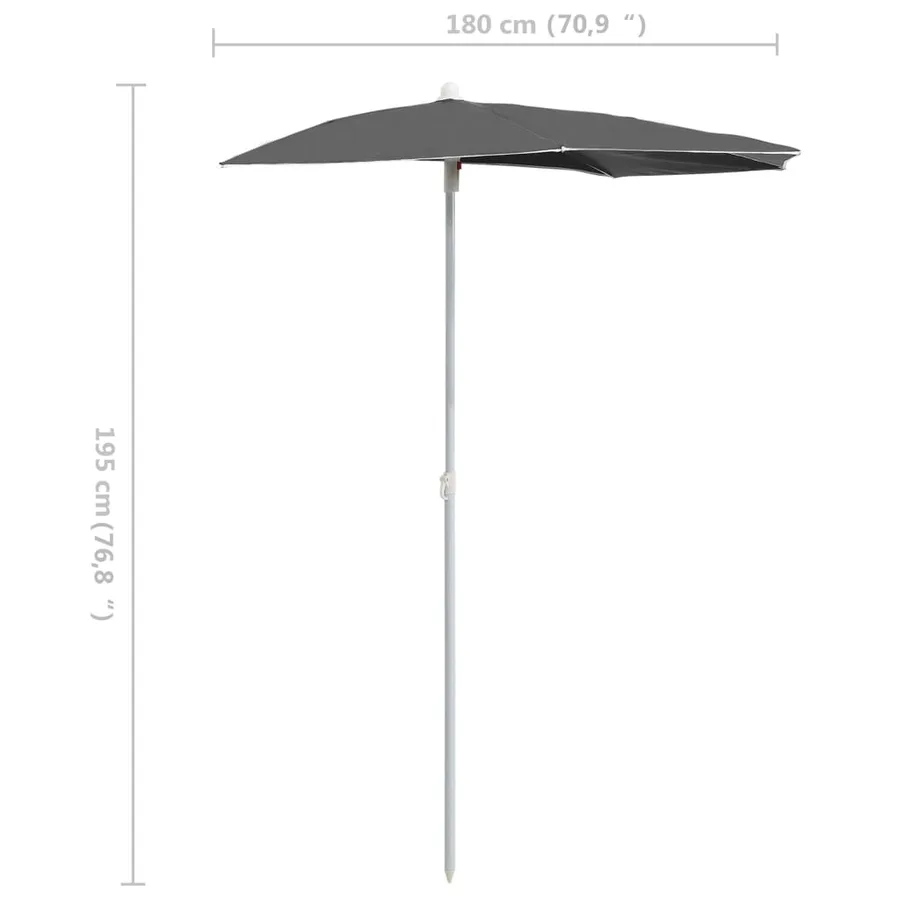 Demi-parasol de jardin avec mât 180x90 cm anthracite - 8