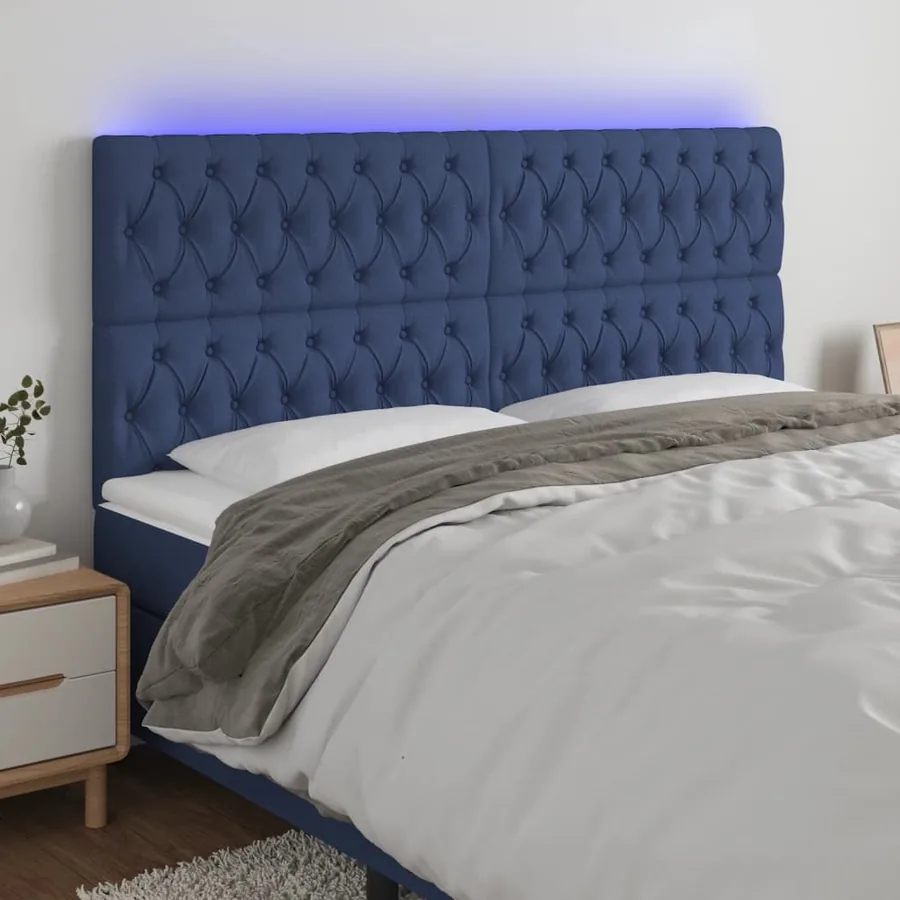 Tête de lit à LED Bleu 200x7x118/128 cm Tissu