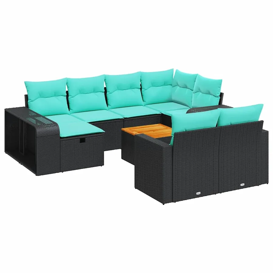 Salon de jardin 11 pcs avec coussins noir résine tressée - 2