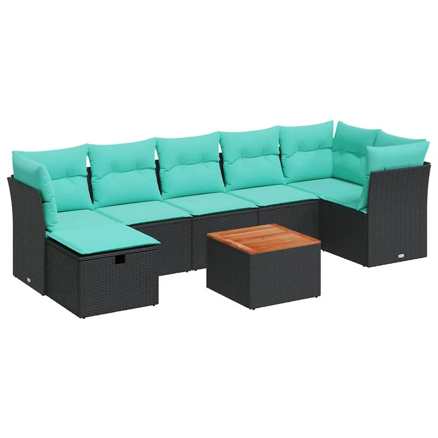 Salon de jardin 8 pcs avec coussins noir résine tressée - 2