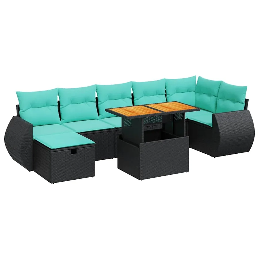 Salon de jardin avec coussins 8 pcs noir résine tressée acacia - 2