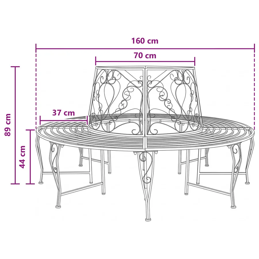 Banc d'Arbre 8-Nombre de places Ø 160 x 89 cm Acier - 6