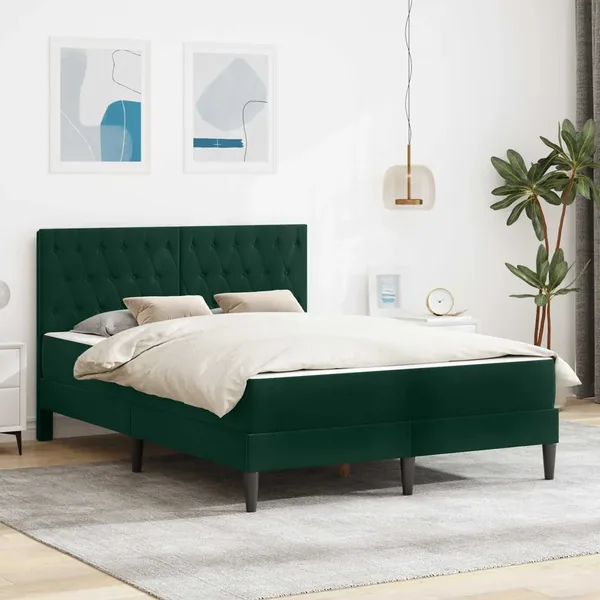 Cadre de lit avec matelas Vert foncé 140 x 200 cm Velours