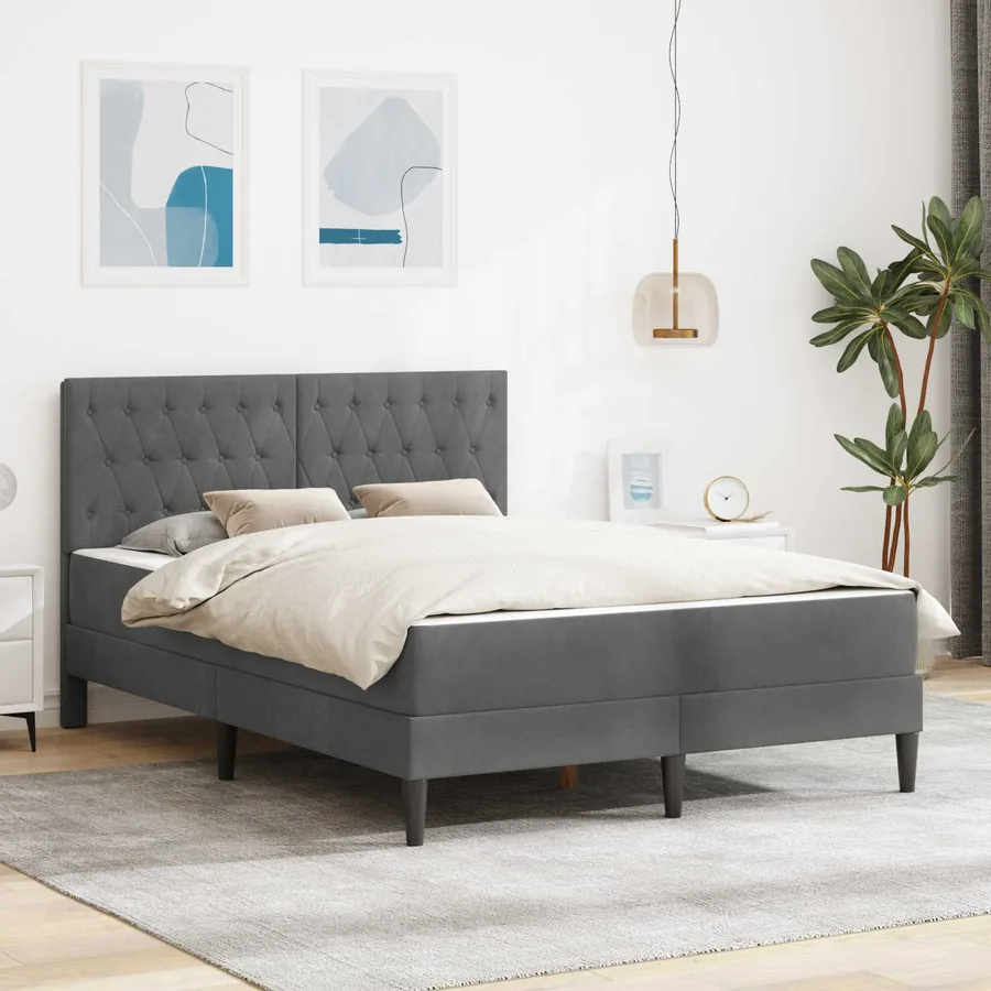 Cadre de lit avec matelas Gris foncé 140 x 190 cm Velours