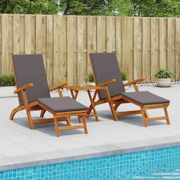 Chaise longue inclinable et pliable 3 pcs Gris foncé