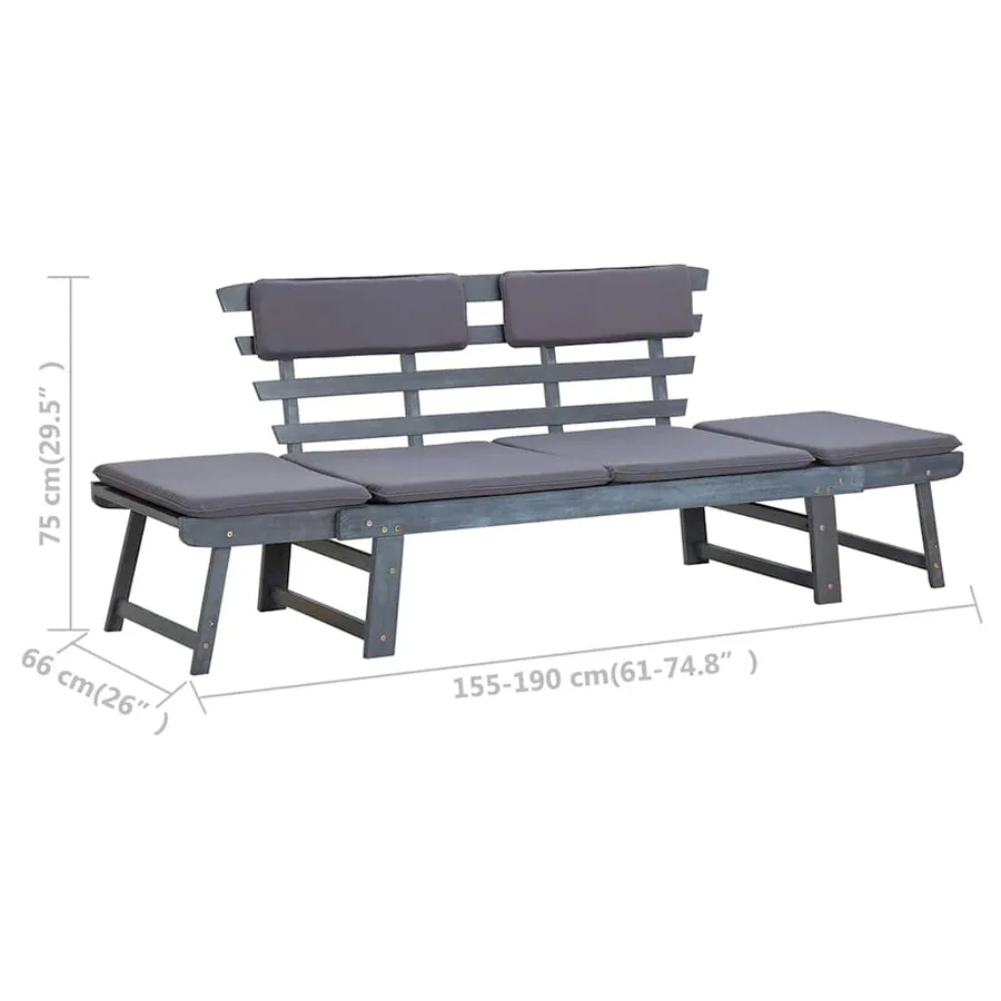 Banc de jardin avec coussins 2-en-1 190 cm Gris Bois d'acacia - 11