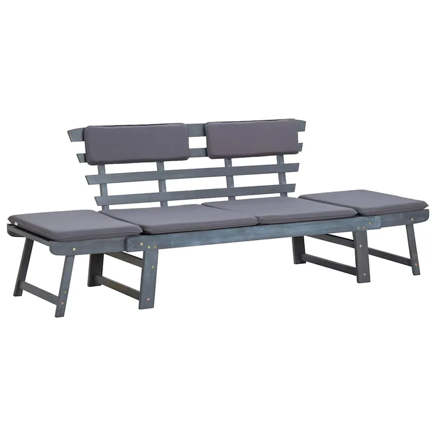 Banc de jardin avec coussins 2-en-1 190 cm Gris Bois d'acacia - 2