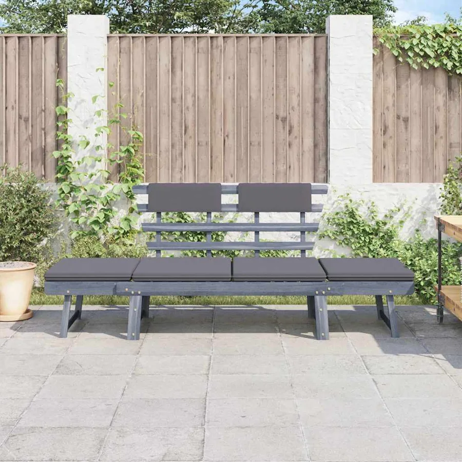 Banc de jardin avec coussins 2-en-1 190 cm Gris Bois d'acacia - 3