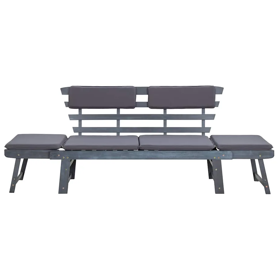 Banc de jardin avec coussins 2-en-1 190 cm Gris Bois d'acacia - 4