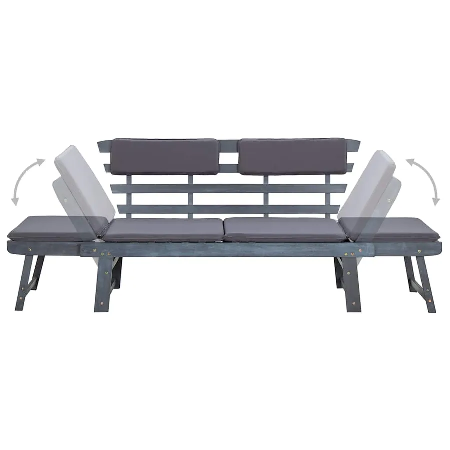 Banc de jardin avec coussins 2-en-1 190 cm Gris Bois d'acacia - 7