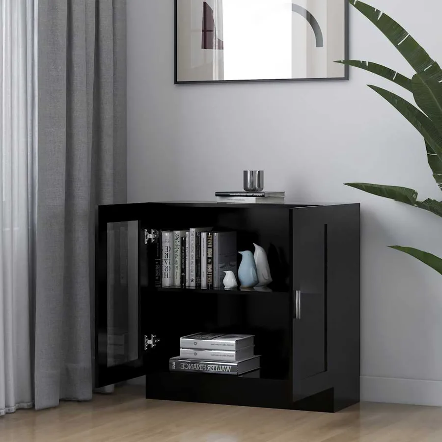 Armoire à vitrine noir 82,5x30,5x80 cm Bois d'ingénierie - 3